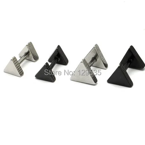 

3 5 7 9mm Width Triangle White Black titanium steel Punk Men Screw Back (pierced) Stud earrings 2 colors