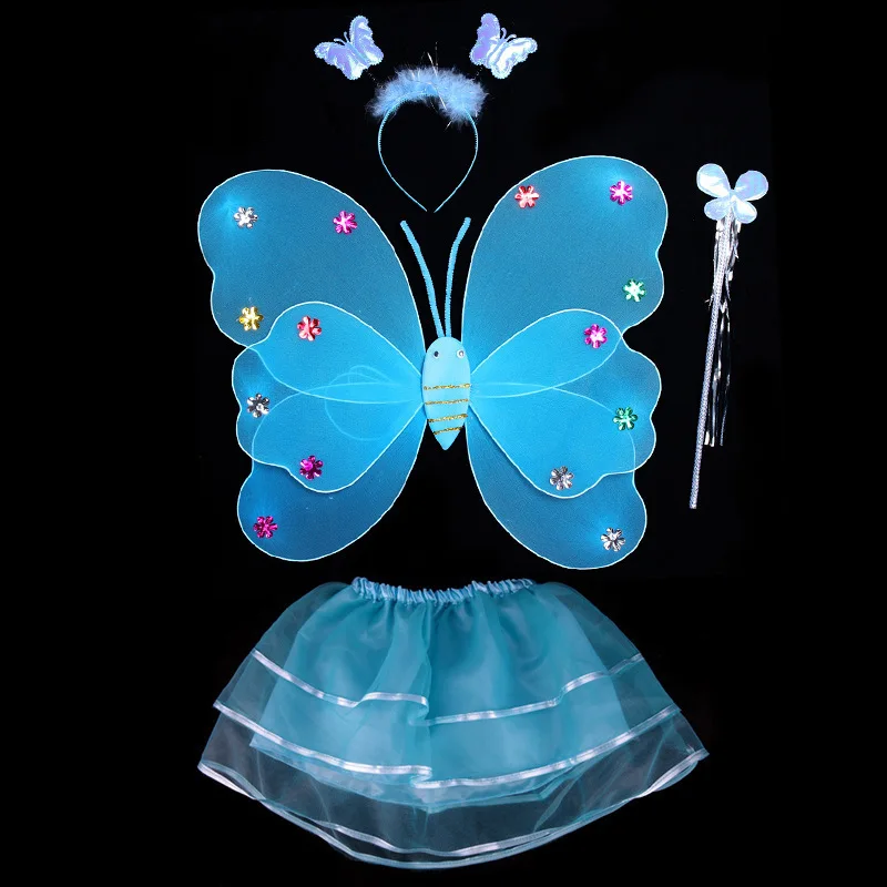 Детский костюм сказочной принцессы для девочек из 4 предметов яркая одежда для сцены юбка-пачка с крыльями бабочки и повязкой на голову DS9