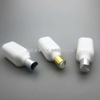 online 200 ML 24 Pcs Branco Garrafa De Plástico Quadrado Com Ouro/Prata Tampa Superior Do Disco, Shampoo/Loção Garrafa Embalagem, Vazio Recipiente Cosmético