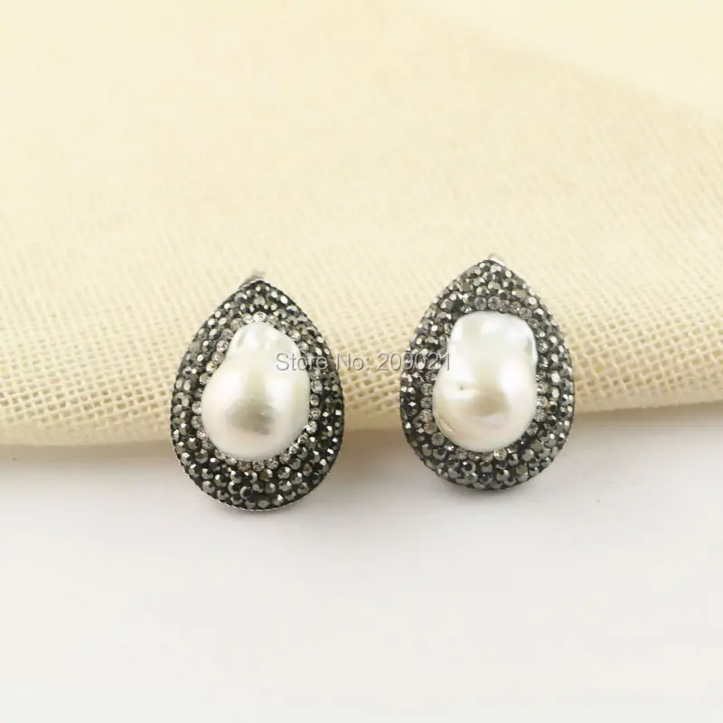 

Charms ~ 5Pair Pave Rhinestone Crystal Pearl Stud Earrings Jewelry Finding For Women