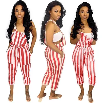 

3Xl Plus Size Striped Backless Sexy Jumpsuits Summer Sleeveless Beach Romper Women Spaghetti Strap Long Bodysuit