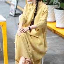 Дизайн лето в стиле ретро Китайский стенд воротник, рукава три четверти платье N148