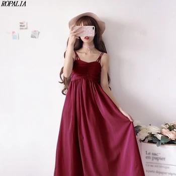 

Women Ruched Spaghetti Burgundy Polyester Ruched Red Sweet Sleeveless Strapless Waist Dress Dresses Solid Strap High