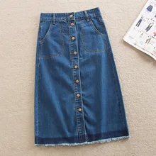 Женская джинсовая юбка однобортная Повседневная синяя миди длинная весна лето размера плюс джинсовая юбка на пуговицах с бахромой 2913LY