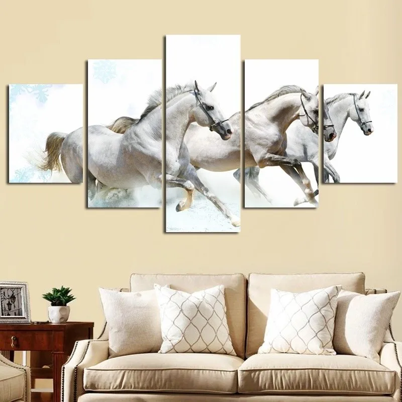 HD-Canvas-Prints-Home-Decor-Wall-Art-Painting-White-Running-Horse-Modern-Art-5PCS-No-Frames (3)
