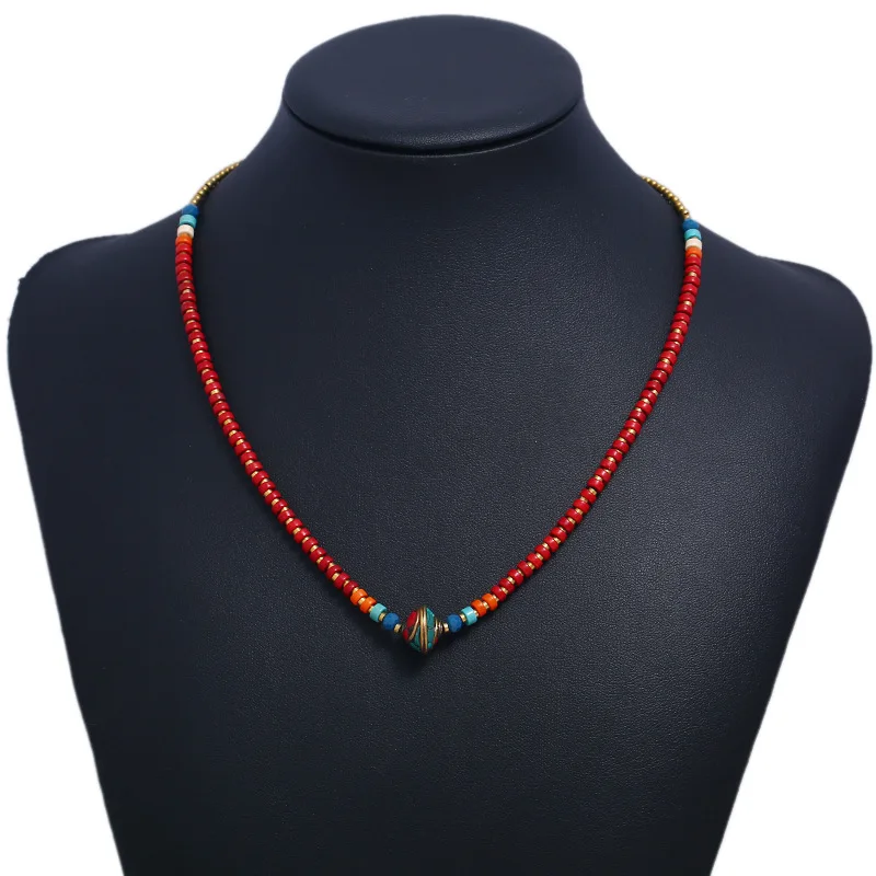 

WEIYU Nature Stones Vintage Necklace Copper Beads Bells Ethnic Choker Necklace Boho Handmade Nepal Jewelry Collar Necklace