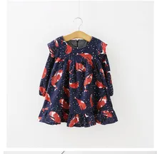 Y8-1-1913933 Au Détail 2015 Nouvelle Mode Filles Robes Impression Baleine Pleine Manches Ruches Fille Princesse Robe Enfants Vêtements Lolita