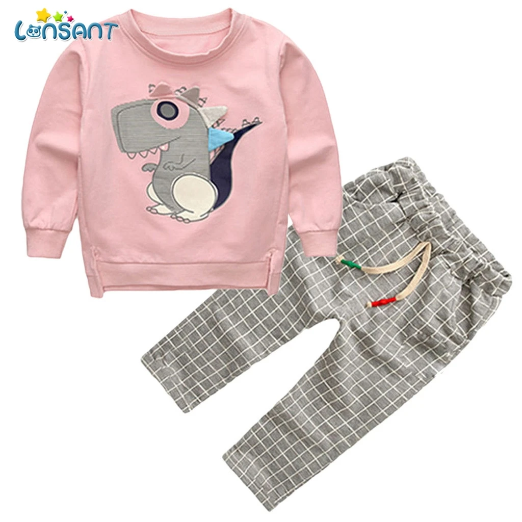 LONSANT Baby Boy Sets O Neck Printed Plaid Roupa Infantil