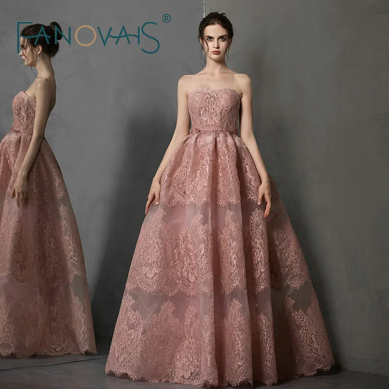 

Strapless Dusty Pink Eening Dresses Elegant Formal Dress for Party Prom Dress 2019 Vestido De Fiesta Longo robe de soiree