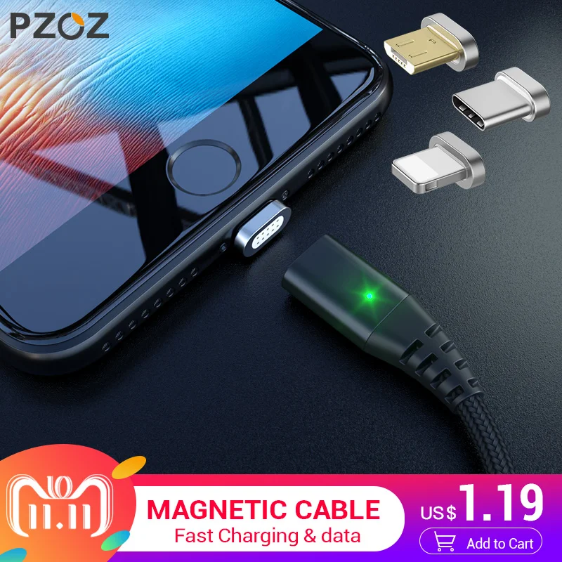 PZOZ Magnetic Cable Micro usb Type C Fast Charging Adapter Phone Microusb Type-C Magnet Charger usb c For iphone Samsung xiaomi цена PZOZ Magnetic Cable Micro usb Type C Fast Charging Adapter Phone Microusb Type-C Magnet Charger usb c For iphone Samsung xiaomi цены онлайн