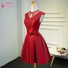Red Party font b Dresses b font High Collar Lace Knee Length font b Cocktail b
