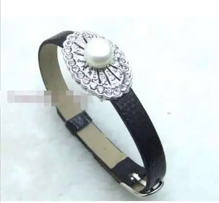Shipping &gt&gt&gt&gt&gt SALE Big 8.5-9mm flat round Natural White pearl Black leather watch bracelet-230 | Украшения и