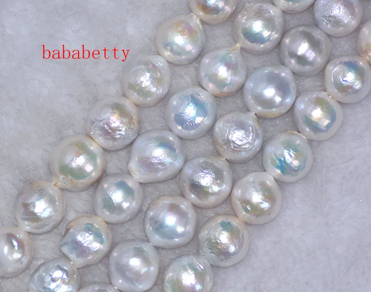 

NEW 12-15MM White FRESHWATER PEARLS 15 inch STRAND Nucleated Baroque loose