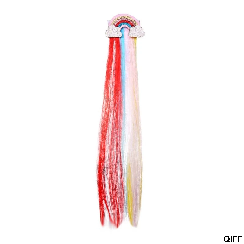 

Dropshipping Rainbow Cloud Side Clip Cute Princess Child Hairpin Long Tassel Color Baby Girls Wig Hairpins
