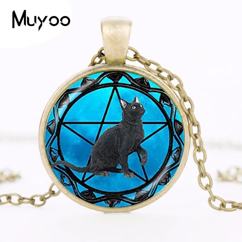 Ожерелье с подвеской в виде черного кота, Wicca, ожерелье с пентаграммой, ювелирное изделие, Wicca, воротник с пентаграммой, голубая звезда, животное, ожерелье, лучший подарок для женщин и мужчин, HZ1