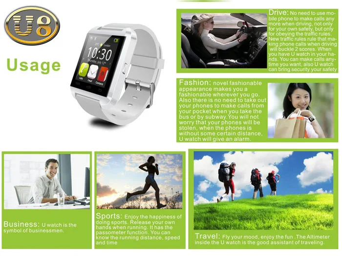 U8 Smartwatch Bluetooth Watch Passometer Touch Screen Answer and Dial the Phone
