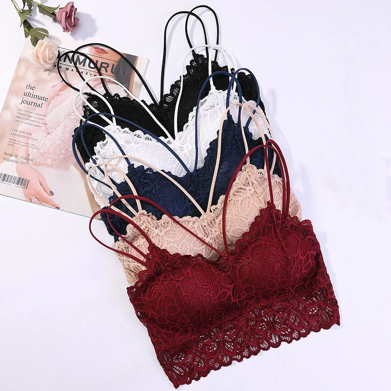 

2019 Hot Sale Women Sexy Flowers Lace Crop Top Lady Wire Free Chest Seamless Underwear Breathable Hollow Lingerie