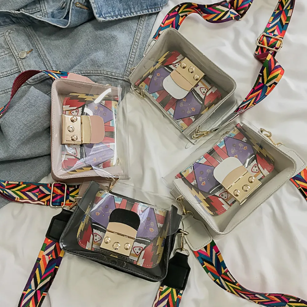 أزياء نمط حقيبة من الجيلاتين واضح شفاف PVC حقائب كتف عرض الفرقة حقيبة ساعي شفافة هلام حقيبة كتف A1