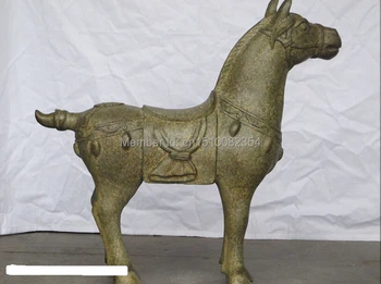 

23" China Qin Dynasty PURE Bronze spirits handwork War Horse Green puma Statue