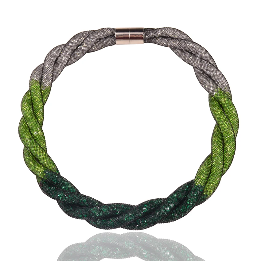 

Top fashion unique women handmade 3 strands mesh chain gradient color crystal 18" necklace