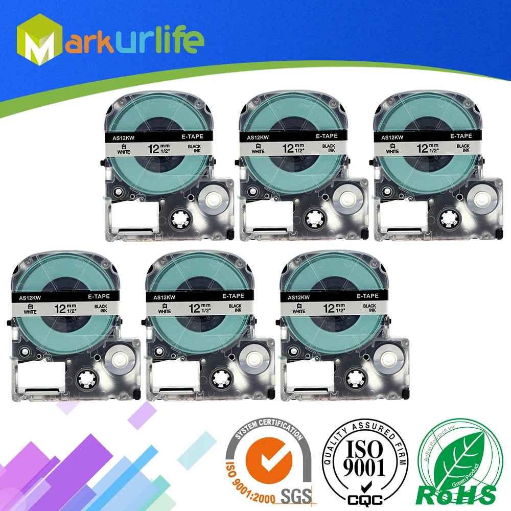 6 шт./лот Кассетная Лента совместима с EPSON LW-300 LW-400 LW-600P LW-700 принтера (12 мм x 8 м черный