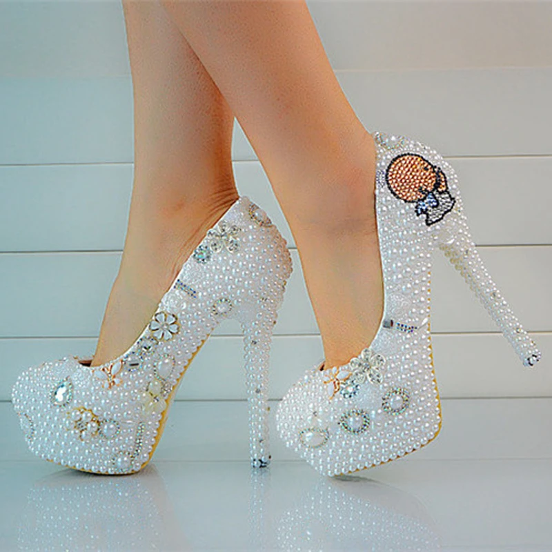 High Heels Round Toe Pearls Wedding Dresses Bridesmaid Shoes Beaded Lady s Formal Shoes font b