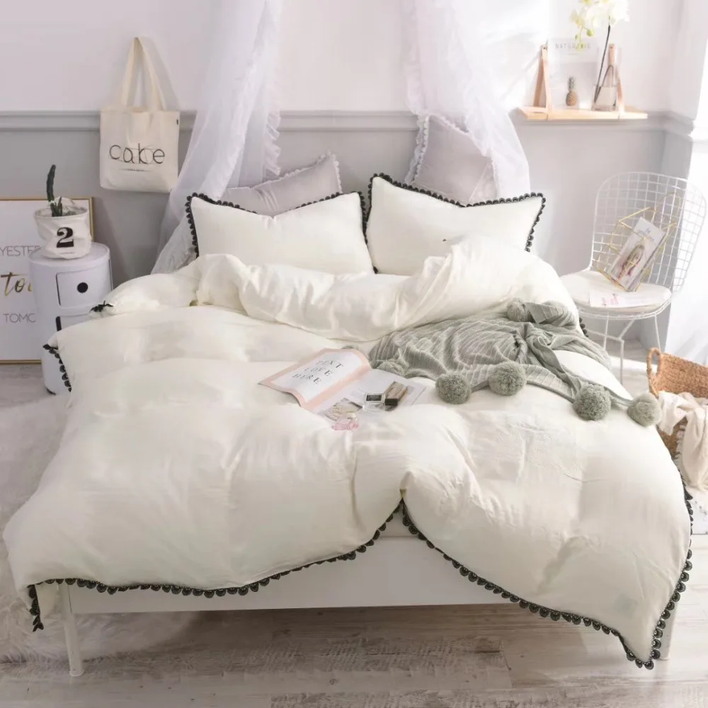 

Ms.O 100% Cotton Princess Pink Contrast Solid Color Plain Embroidered Lace Duvet Cover Set Modern Wedding Decoration Bedding Set