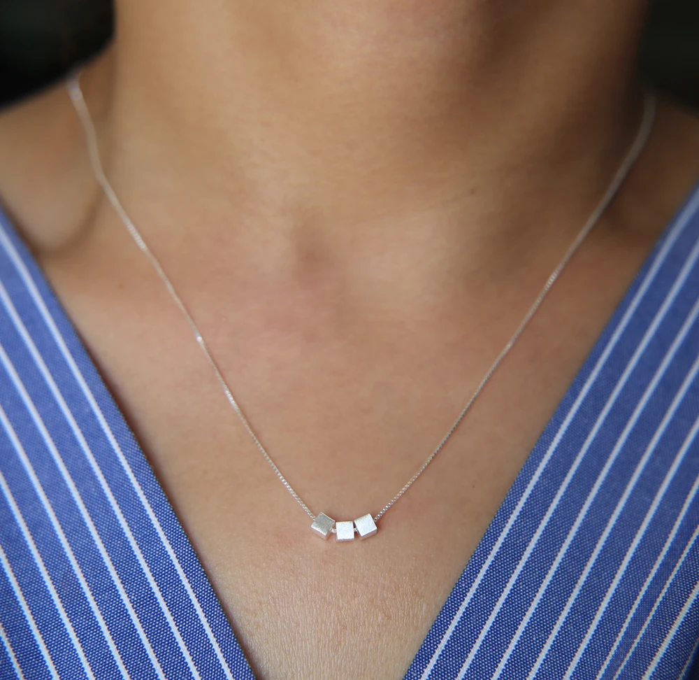 pure 925 sterling silver delicate box chain square floating bead beaded