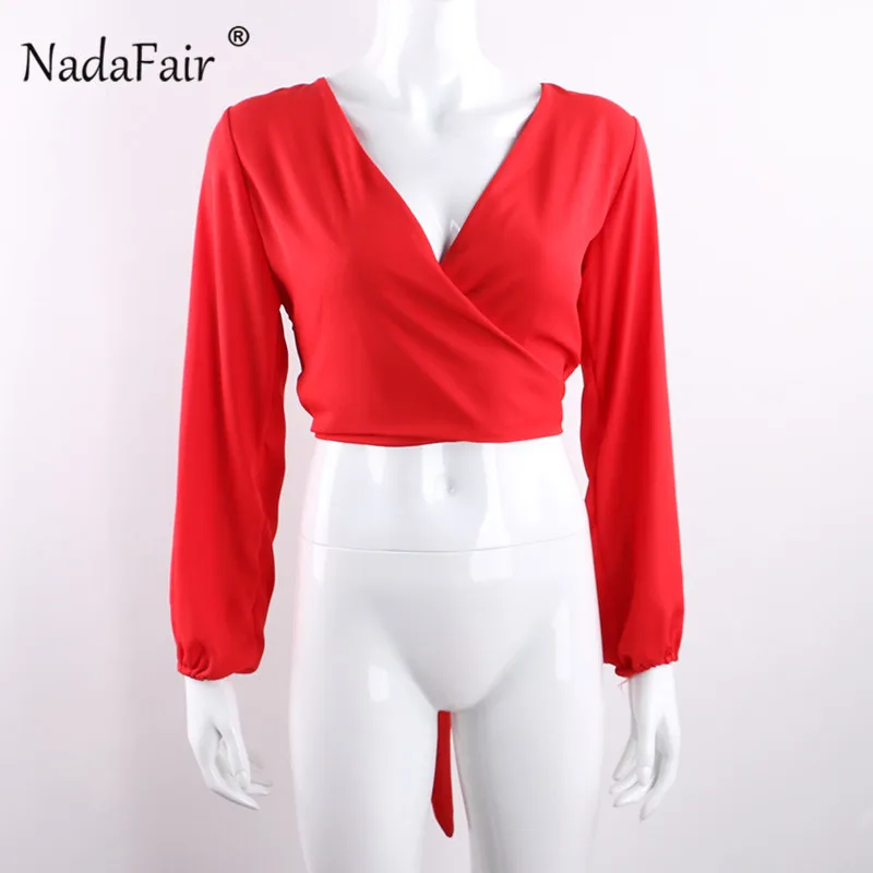 Женская блузка Nadafair белая шифоновая с длинным рукавом и открытой спиной