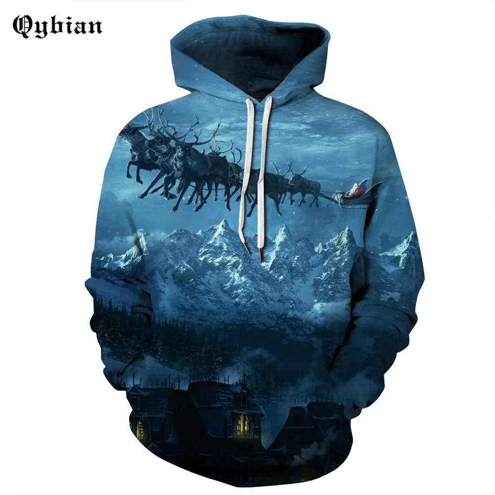 Qybain Very good quality nice hip hop hoodies winter mens Christmas car flying in the sky 3d