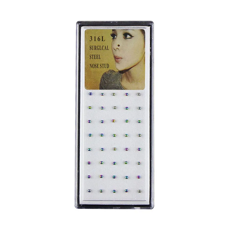 Hot 40Pcs Crystal Rhinestone Colorful Nose Ring Studs Fashion Chic Stainless Steel Body Sexy Piercing Jewelry New Style