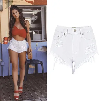 

2019 Street Style High Waist Jeans Woman Fashion Sexy Boyfriend Tassel White Shorts Jeans for Women