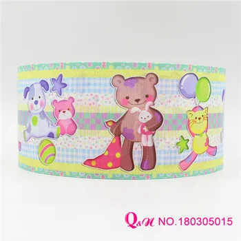 

Q&N ribbon 16mm 22mm 25mm 38mm 50mm 75mm lovely bear printed grosgrain ribbon webbing 50yards/roll for hair tie free shipping