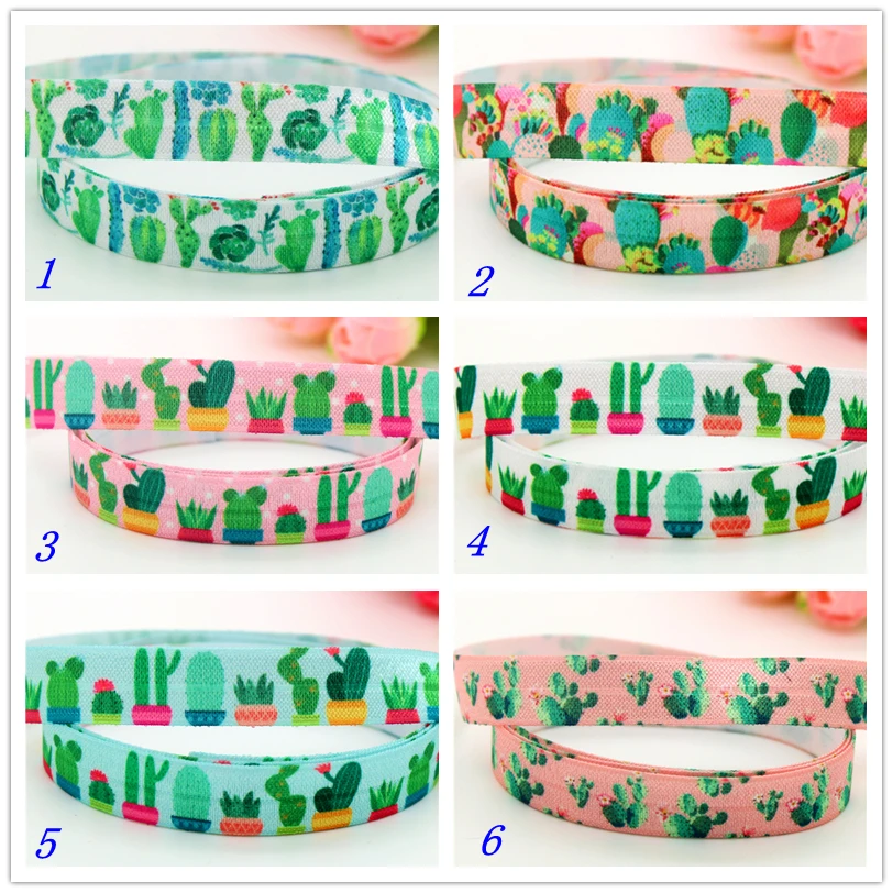 

DHK 5/8'' 5yards Fold Elastic FOE flowers cactus printed headband headwear hairband decoration OEM Wholesale C515