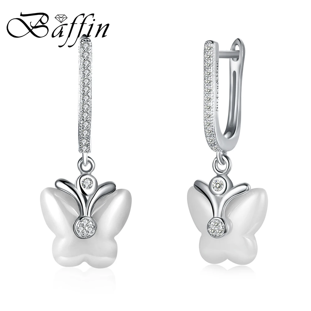 

BAFFIN 2018 New Chic Ceramic Butterfly Drop Earrings 925 Sterling Silver Hanging Earrings Cute Gifts For Women Girls Christmas