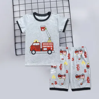 

2019 Fashion Summer Baby Boys Cartoon Car Letter Tops T-Shirt+Shorts Set