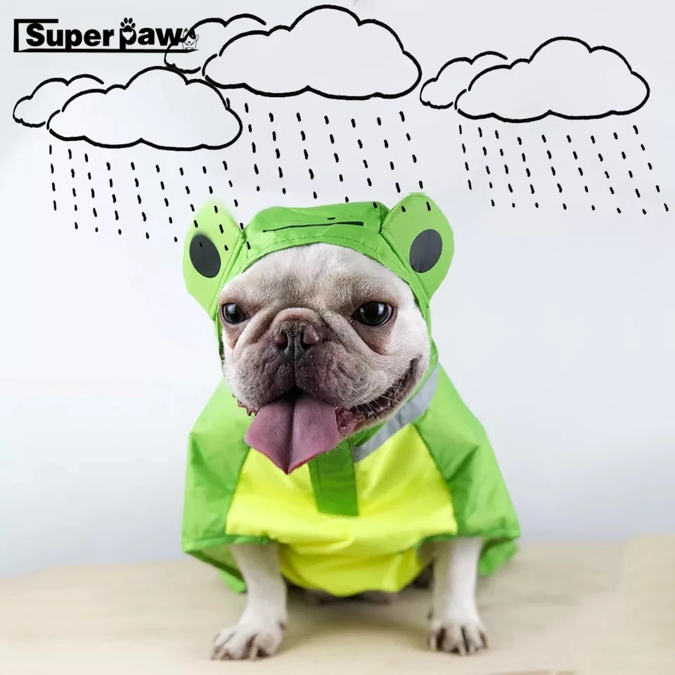 

Frog Shape French Bulldog Waterproof Raincoat Pet Dog Clothes for Small Dogs Clothing Costume Reflective Strip Rainsuit ZZC11
