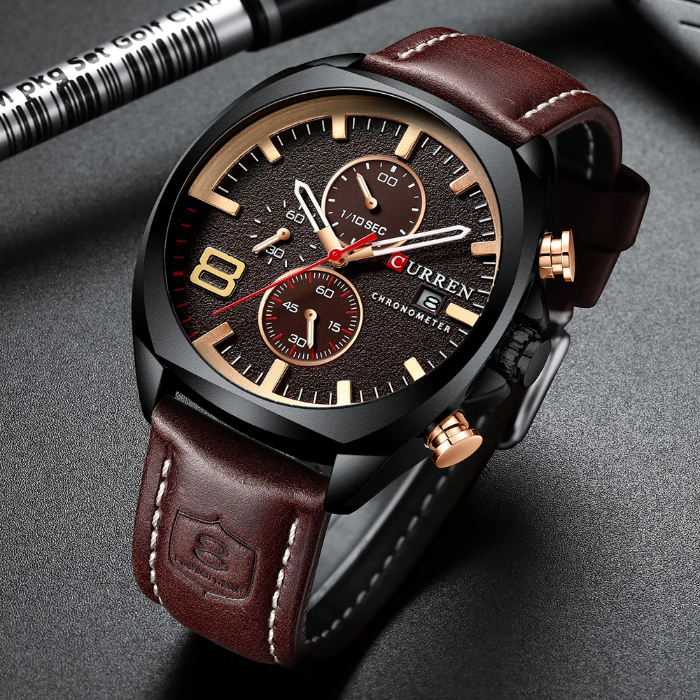  2019 New CURREN Luxury Top Brand Men Military Sport Watches Men's Quartz Clock Leather Waterproof D
