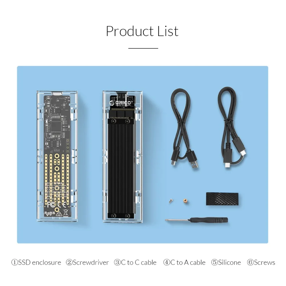ORICO M.2 SSD чехол для NVME PCIE NGFF SATA M/B Ключ диск корпус к USB C прозрачный жесткий коробка 10