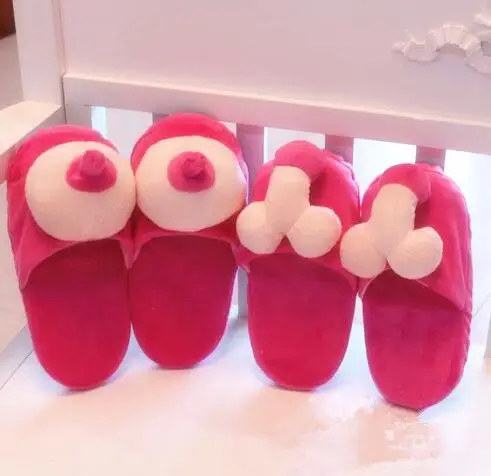 

35-42 Winter slippers strange funny warm sexy Creative lovers couple slipper fun spoof toy plush chest boyfriend birthday girls