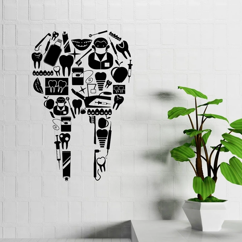 DCTAL Tooth Teeth Sticker Dentist Decal Muurstickers Poster Vinyl Art Wall Decals Pegatina Decor Mural Teeth Sticker