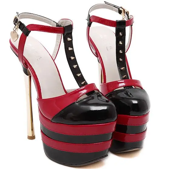 

Size 4~9 Rivets Red Women Shoes Summer 16cm Super High Heels Shoes 2017 Cosplay Women Pumps zapatos mujer (Chenk Foot Length)