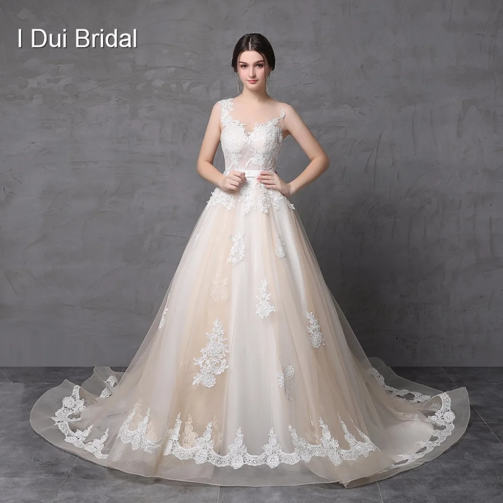 Sheer Lace Back Wedding Dress