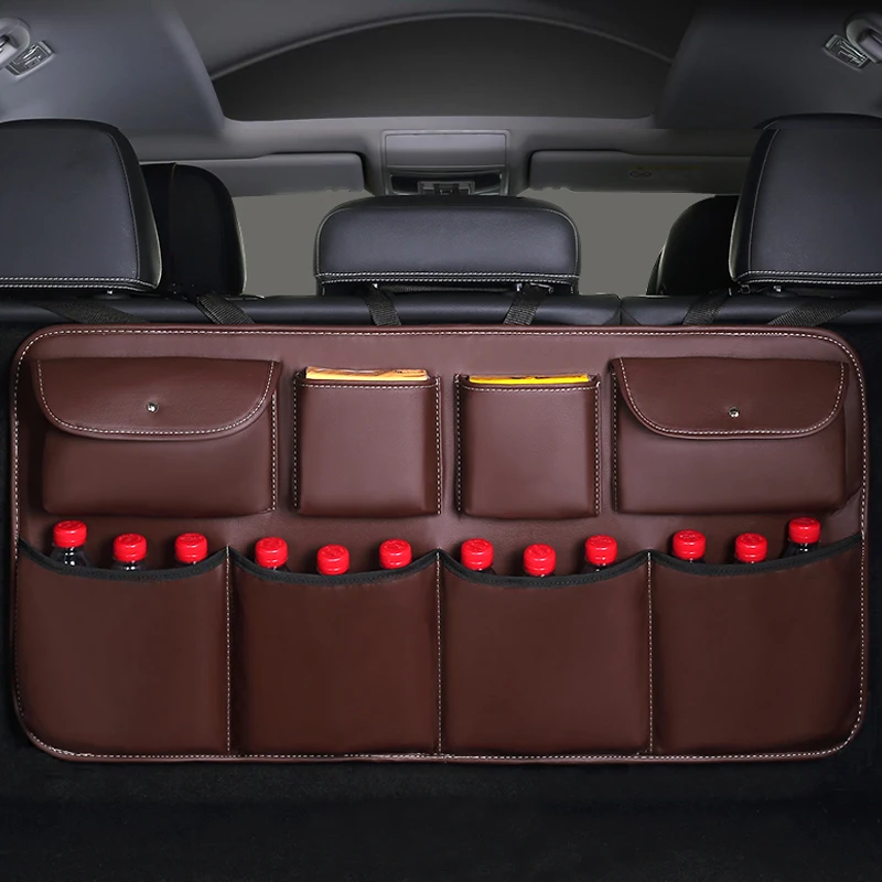 

leather Car Trunk Organizer Adjustable Backseat Storage Bag Net High Capacity Multi-use Automobile Seat Back Organizers Univers
