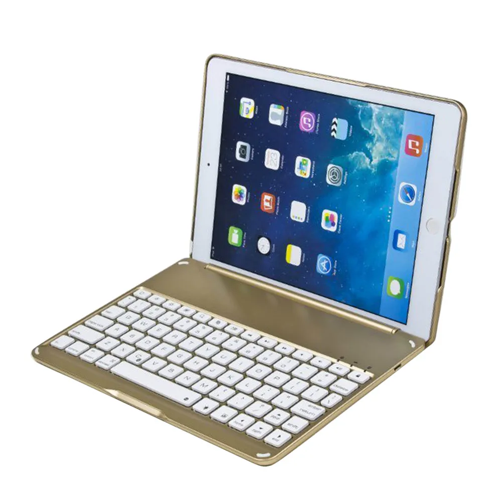 Ультра-тонкая Беспроводная Bluetooth клавиатура чехол для iPad mini 4 7,9 дюймов алюминиевый из сплава, ажурное 7 цветов подсветка логотип дизайн