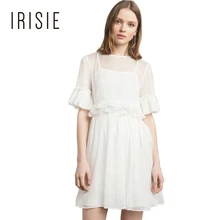 IRISIE Apparel 2017 Women Casual Mesh Sheer Dress Ruffle Hollow Out Female Clothing Vestido O-neck Half Sleeve Summer Dress