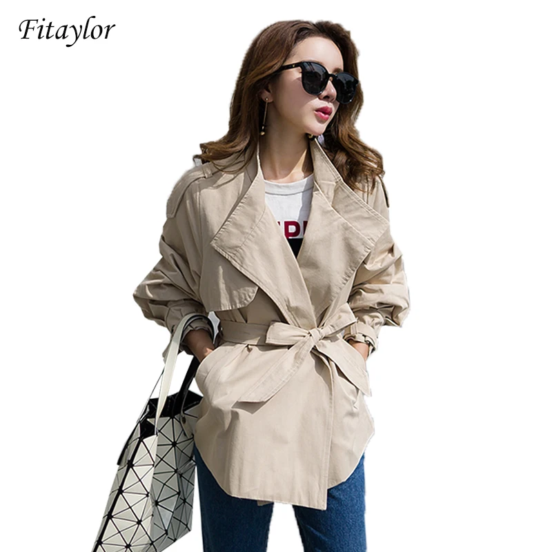 

Fitaylor New Spring Fashion Autumn Women's Loose Clothing Clothes For Lady With Belt Casual Trench Coat Vintage Washed Outwear