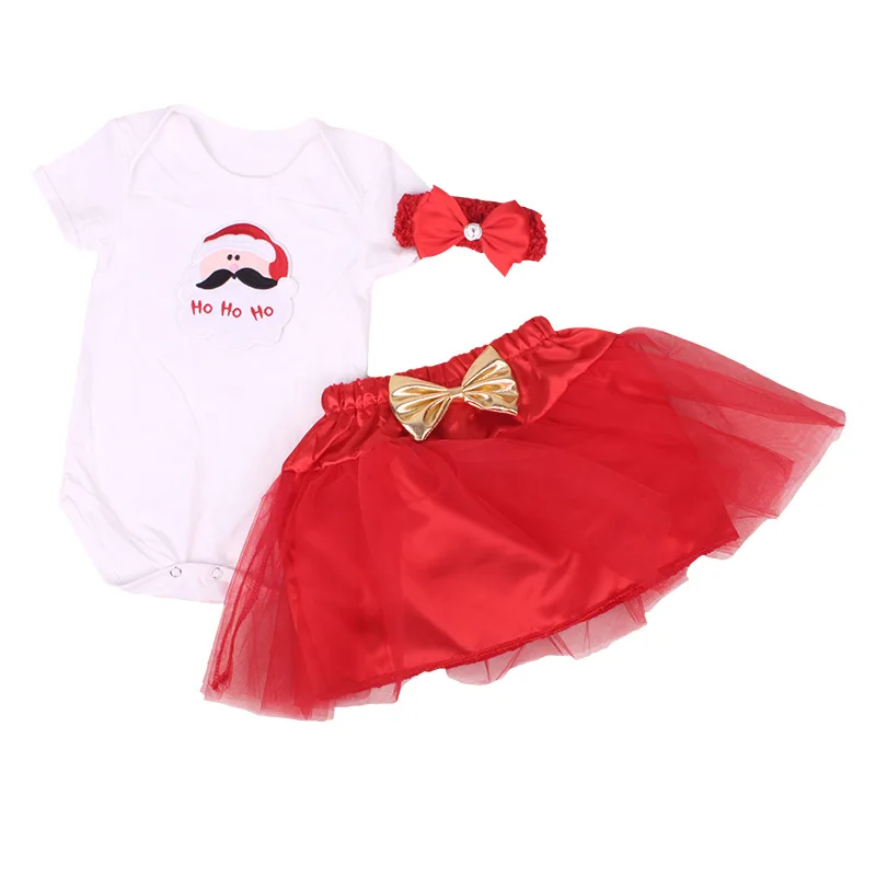 

My First Christmas Santa Claus Newborn Baby Girls Clothes Short Sleeve Outfit Overalls Kids Costumes Infant Party Costumes 3PCS
