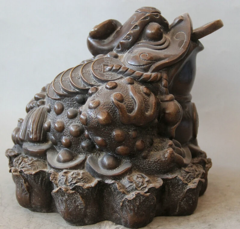 

Collectible bronze S1866 9" Chinese Bronze animal cabbage Wealth Golden Toad Spittor sculpture Statue (B0413)