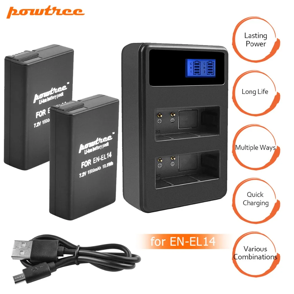 

2X EN-EL14 ENEL14 EN EL14 EL14A Camera Battery + LED Dual USB Charger for Nikon P7800,D5300,D5200,D3200,D3300,D5100,D3100 L10